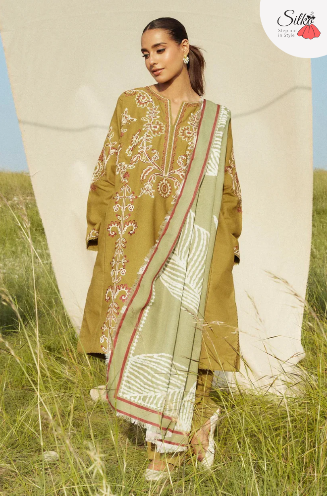 3 Piece - Embroidered Dhanak Suit (Zara Shahjhan) | COCO - 803