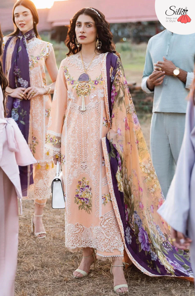 3 Piece - Mushq Chikankari Embroidered Dhanak Suit | MQ - 25