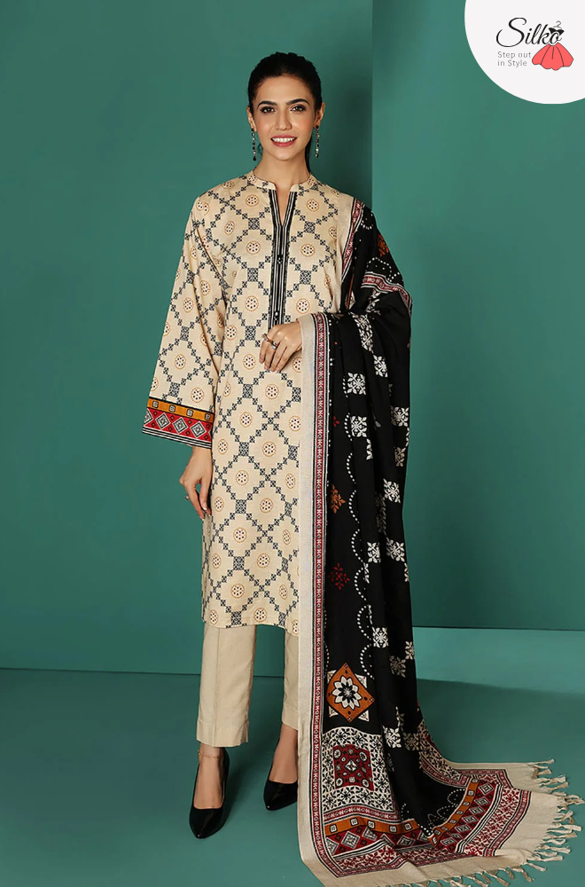 3 Piece - Skin Dhanak Embroidered Suit (Nishat 541)