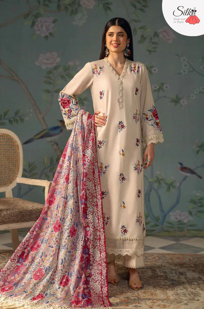 3 Piece - Embroidered Dhanak (Sapphire) | SP - 796