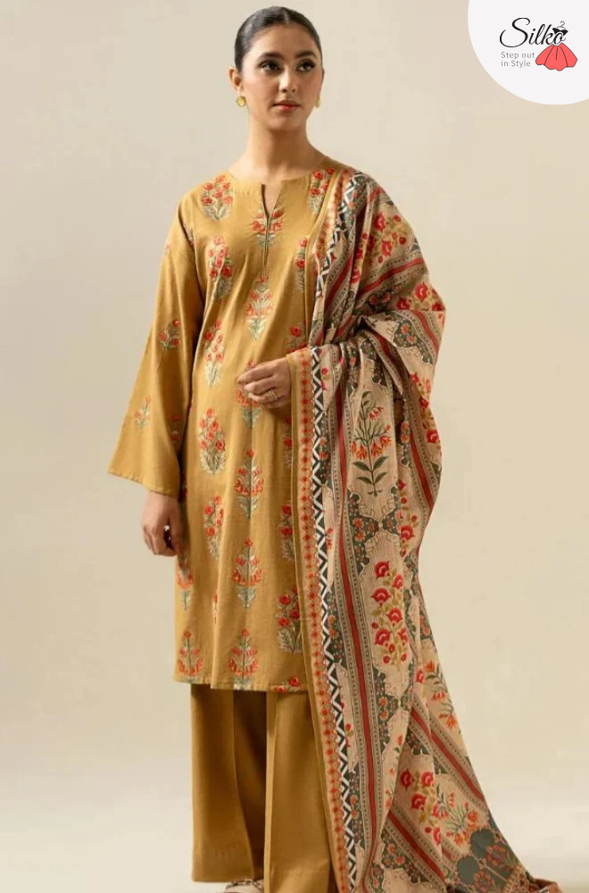 3 Piece - Dhanak Embroidered (Edenrobe) Suit | SP - 019