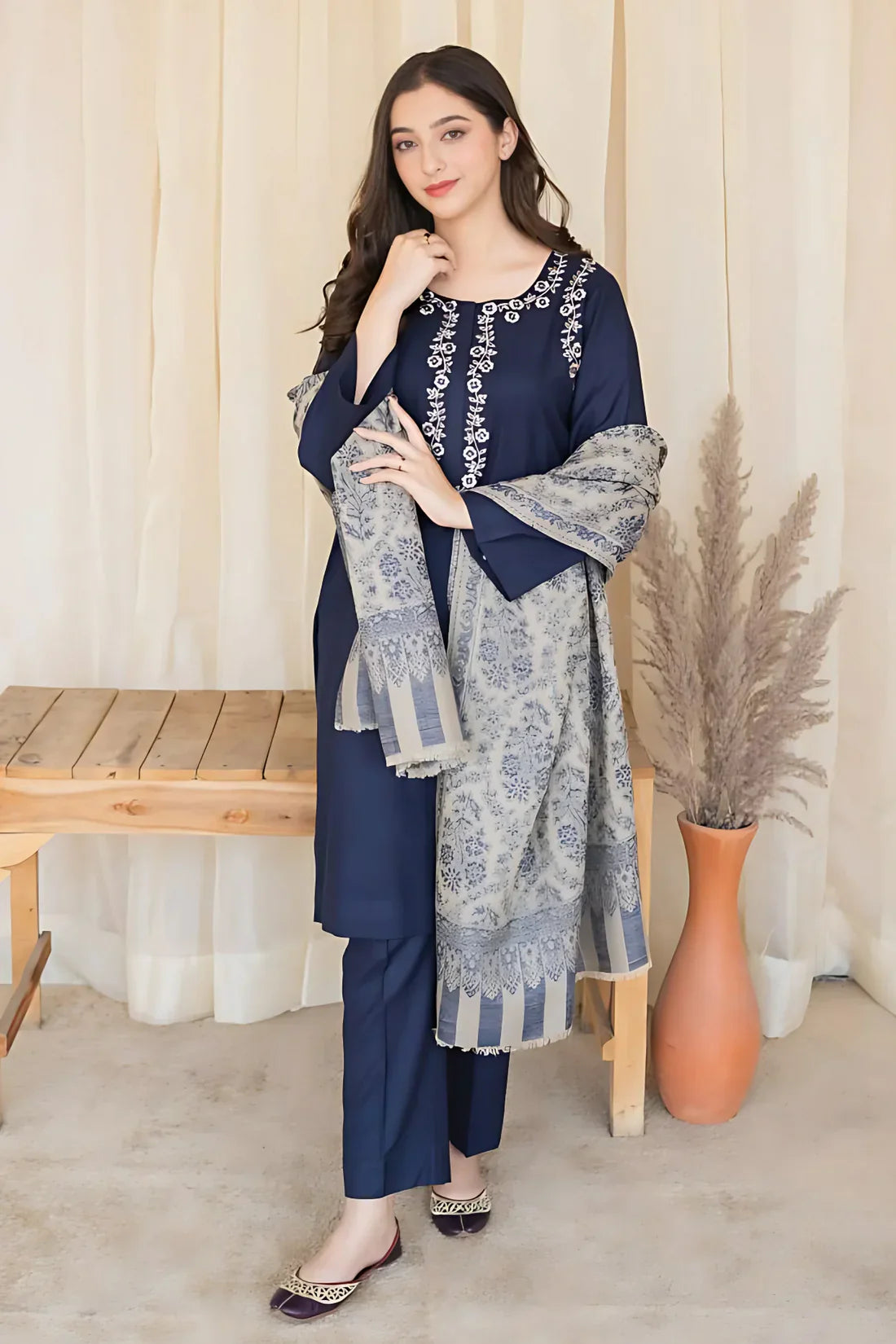 3 Piece - Embroidered Blue Lawn Suit | FCC - 841