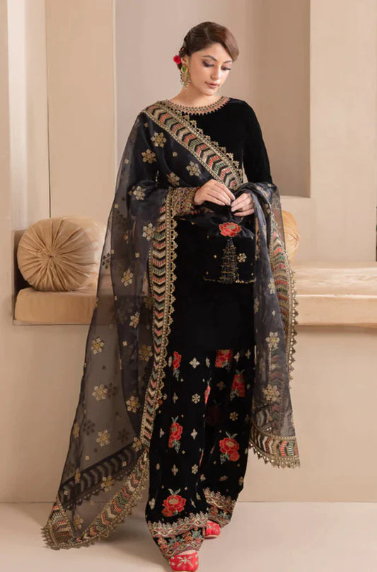 FCC ZC-125 Embroidered Velvet Three piece With Velvet Shawl  Winter Collection