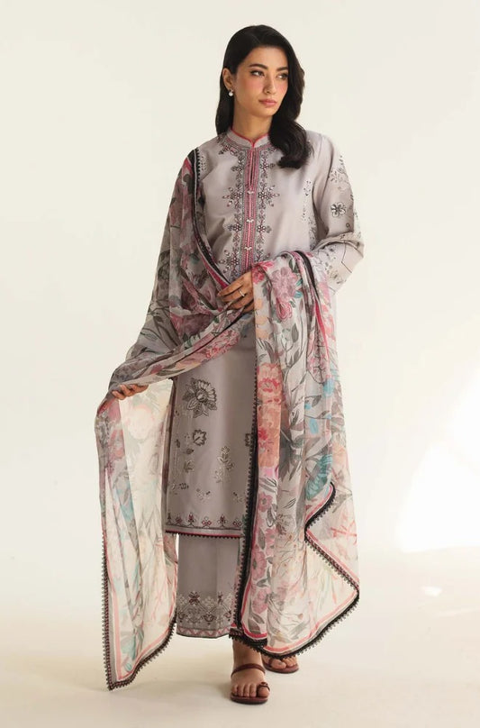 Zara Shahjahan - 3PC Dhanak Embroidered Suit - SP 028