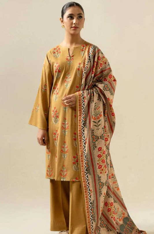 Edenrobe - 3PC Dhanak Embroidered Suit - SP 019