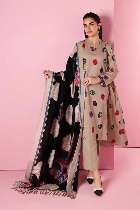 Nishat 18404 Skin  Dhanak Embroidered three piece With Woolen Shawl